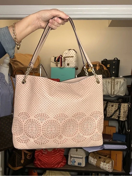 Tory Burch Perforated Leather Tote + Matching Wallet Set Blush Pink 2016 Bundle - Picture 5 of 14